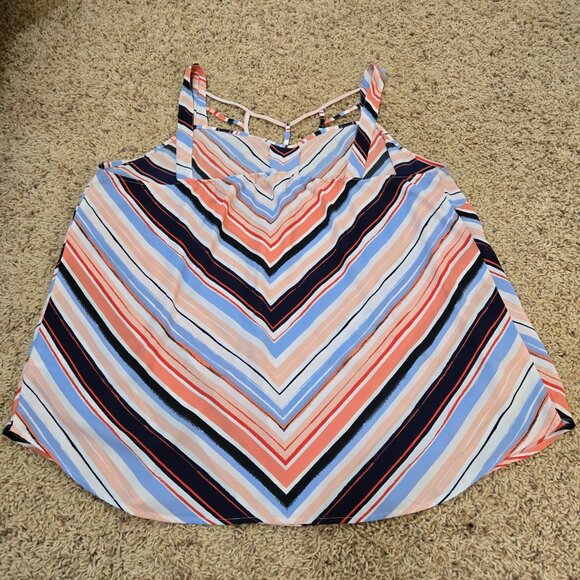 Maurices Red, Blue, Pink and White Striped Tank Top Size 2 - Picture 2 of 7